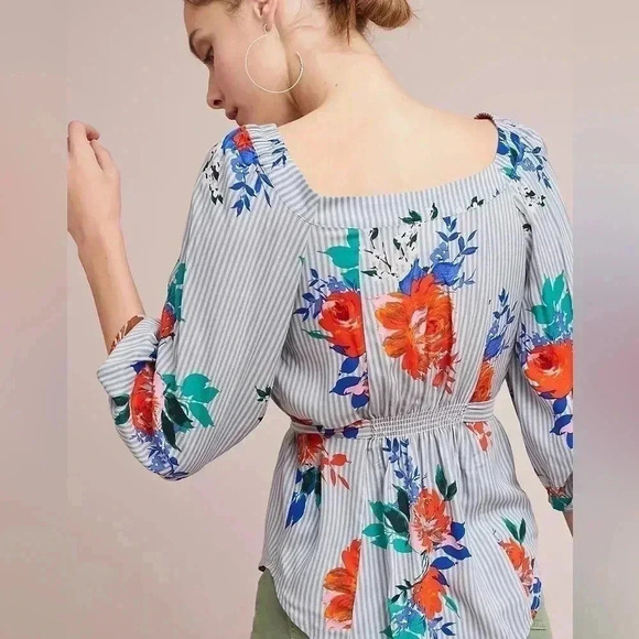 Anthropologie Maeve women’s top size 2 blouse Lilorne Floral sleek  button down - Picture 4 of 9